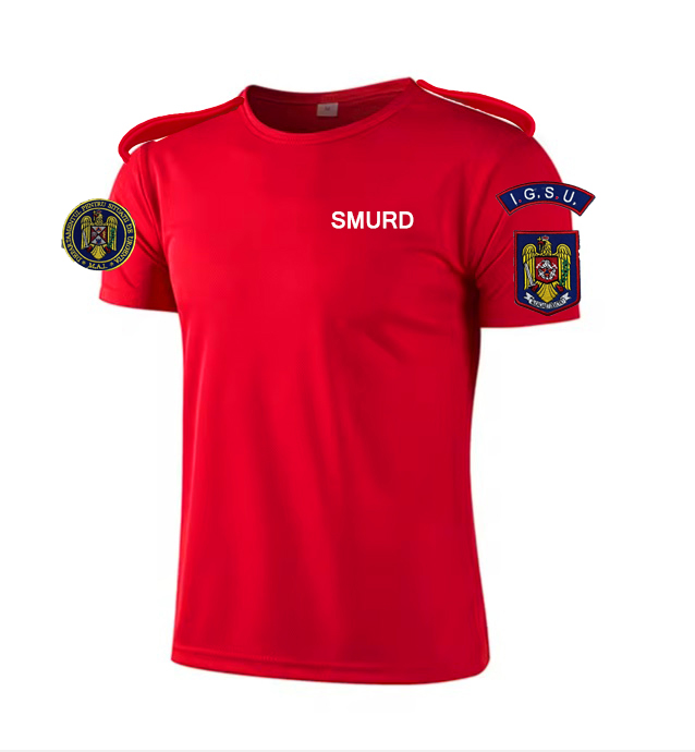 Tricou rosu cu epoleti SMURD cu embleme
